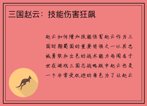 三国赵云：技能伤害狂飙