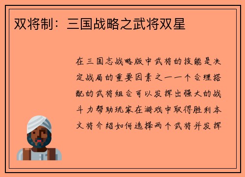 双将制：三国战略之武将双星